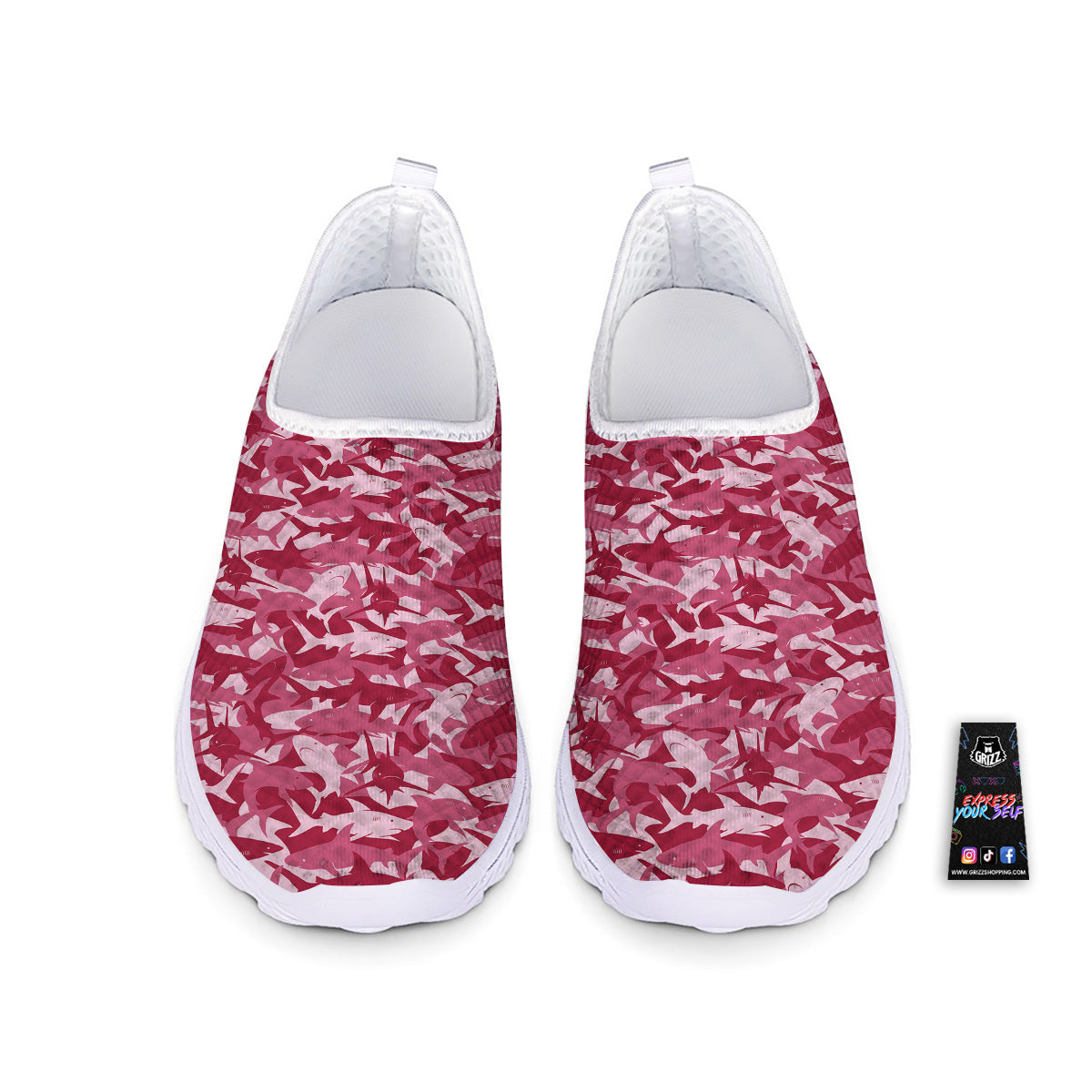 Abstract Pink Shark Camo Print Pattern Nurse Shoes-grizzshop