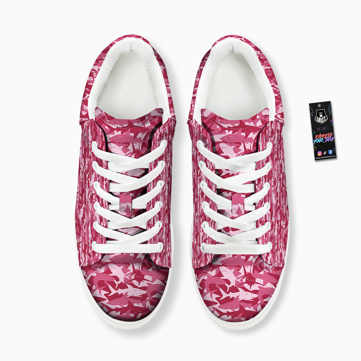 Abstract Pink Shark Camo Print Pattern Platform Shoes-grizzshop