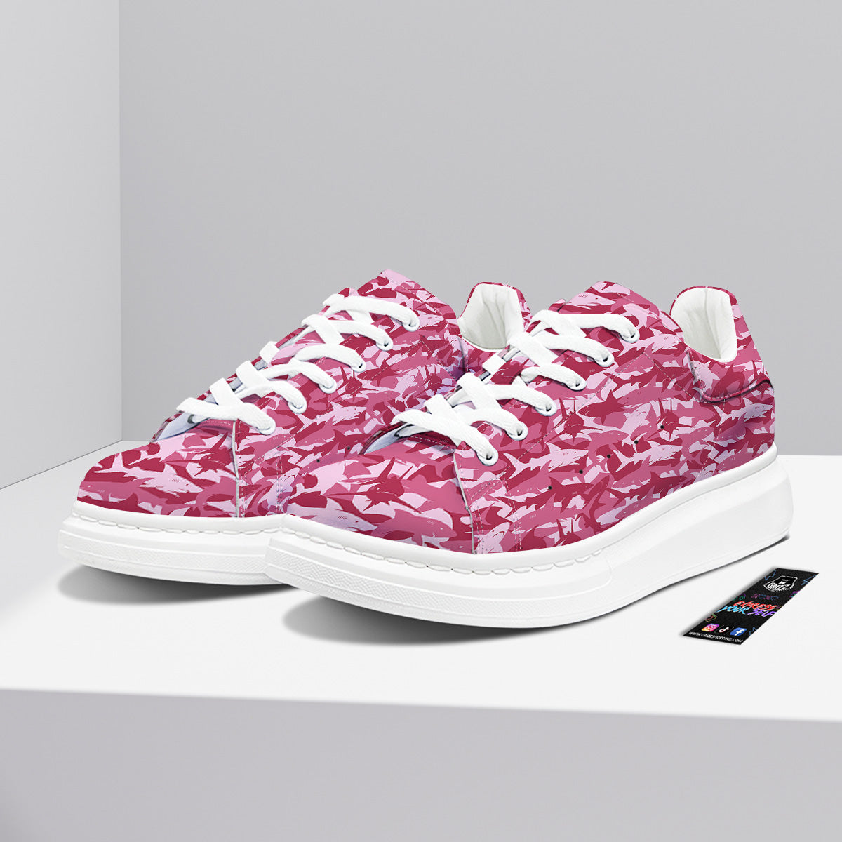 Abstract Pink Shark Camo Print Pattern Platform Shoes-grizzshop
