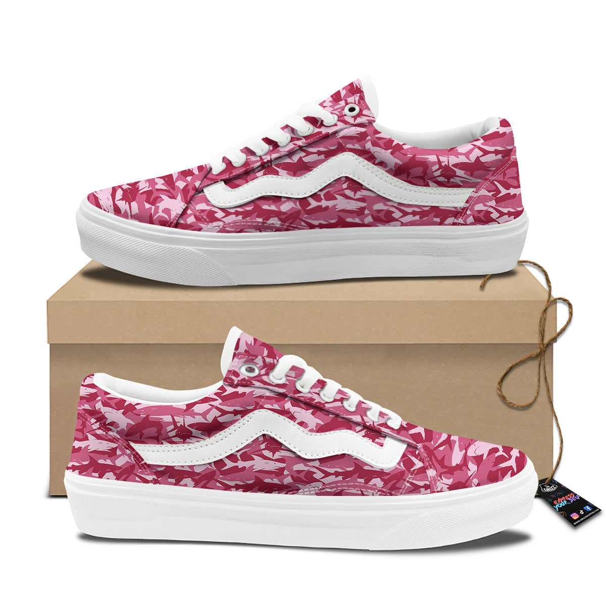 Abstract Pink Shark Camo Print Pattern Skate Shoes-grizzshop