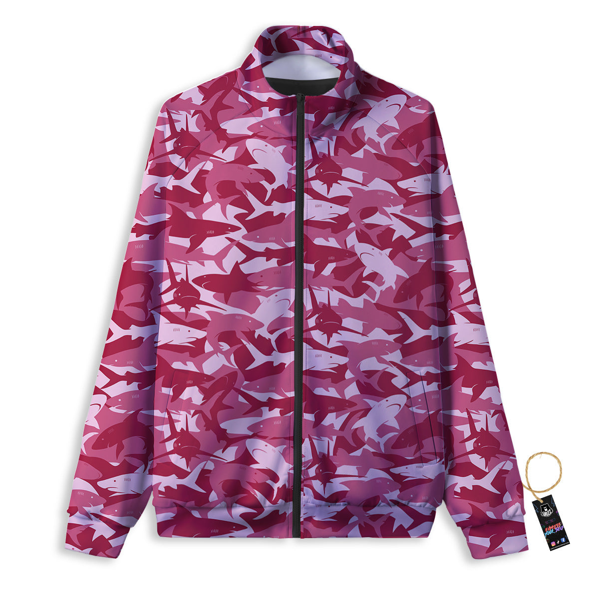 Abstract Pink Shark Camo Print Pattern Track Jacket-grizzshop