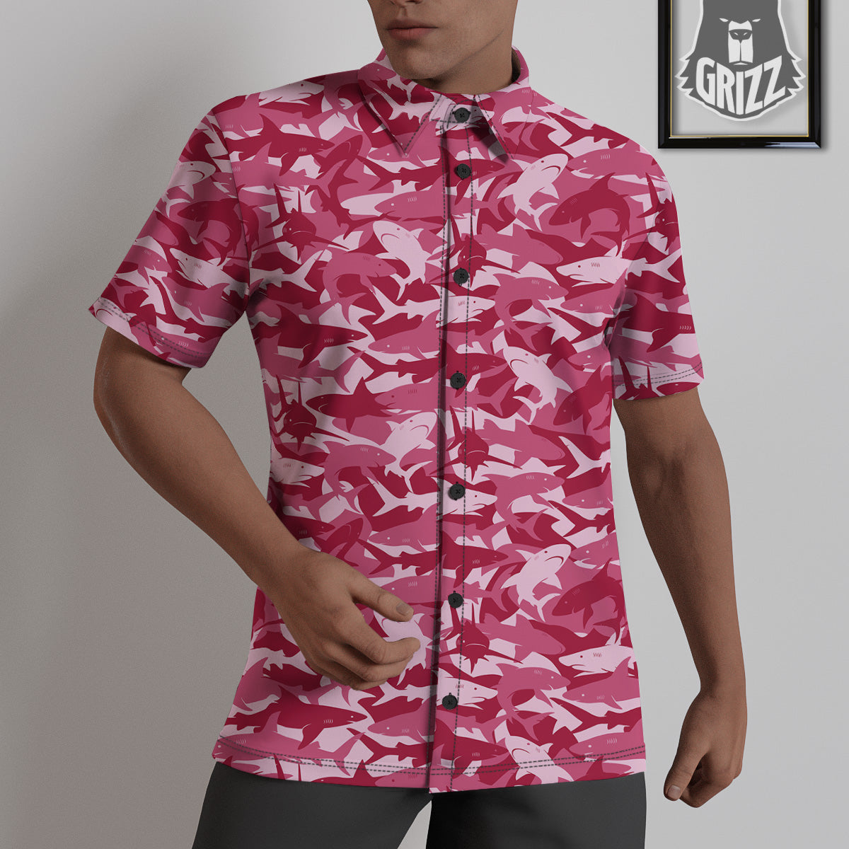 Abstract Pink Shark Camo Print Pattern Untucked Shirts-grizzshop