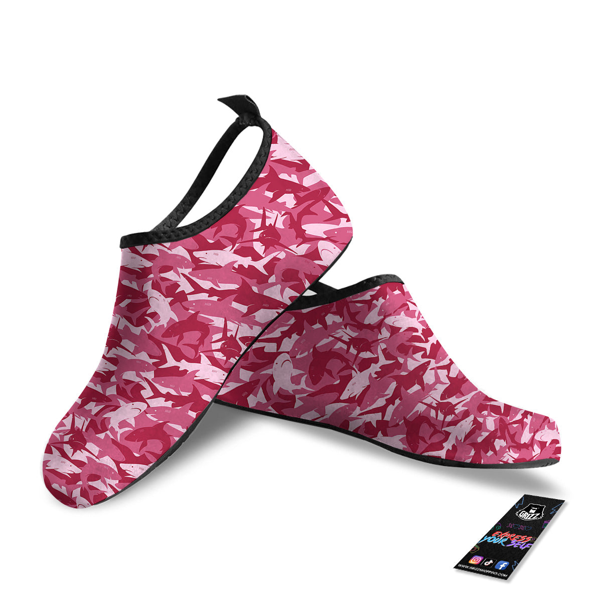 Abstract Pink Shark Camo Print Pattern Water Shoes-grizzshop