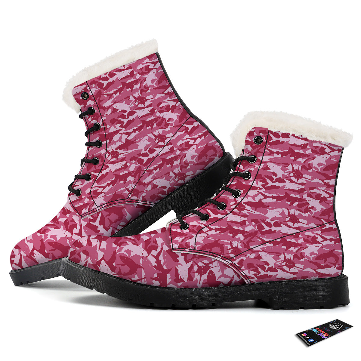 Abstract Pink Shark Camo Print Pattern Winter Boots-grizzshop