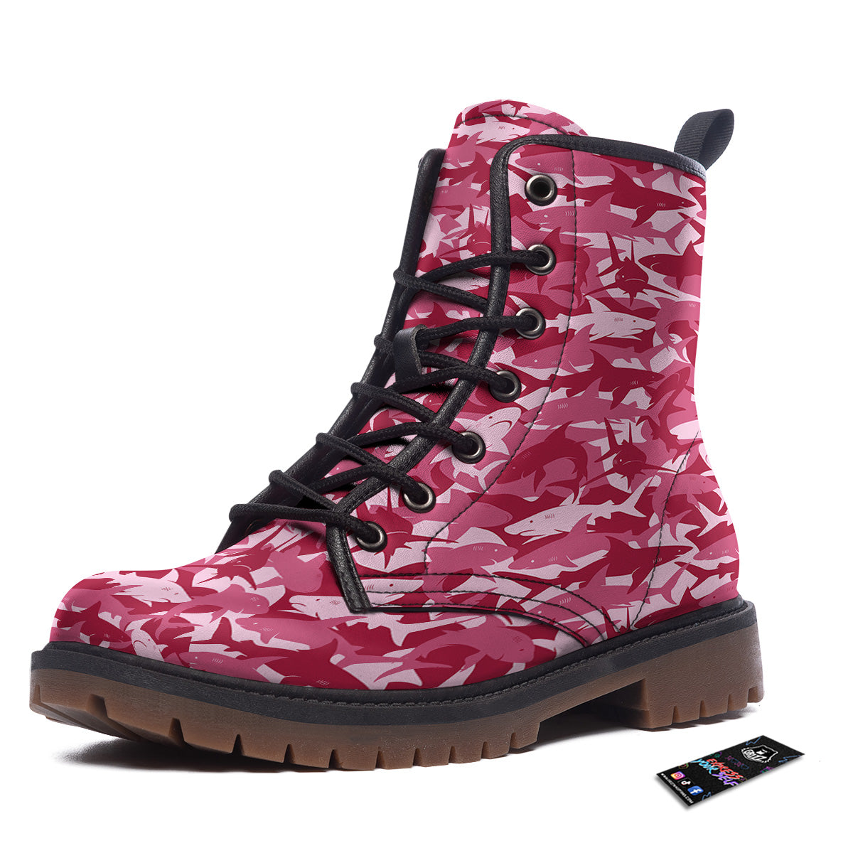 Abstract Pink Shark Camo Print Pattern Work Boots-grizzshop