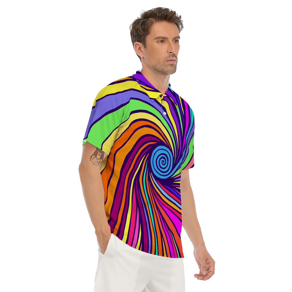 Abstract Psychedelic Colorful Wave Men's Golf Shirts-grizzshop