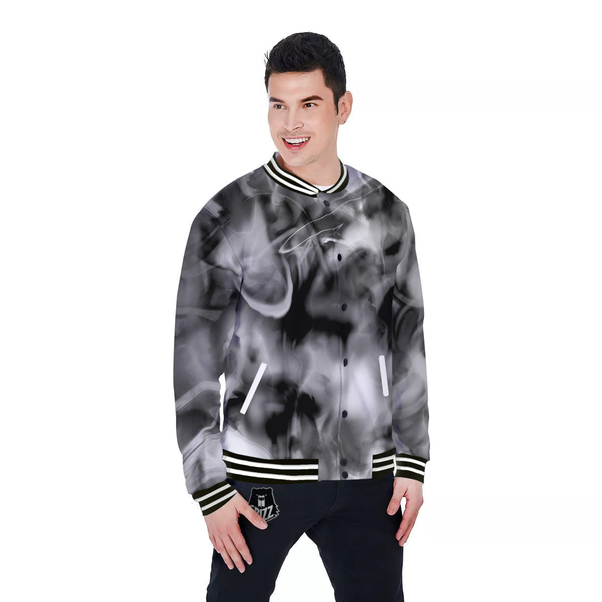 Abstract Psychedelic Liquid Smoke Print Baseball Jacket-grizzshop