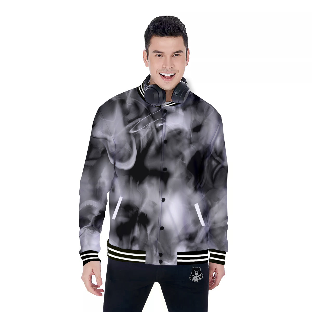 Abstract Psychedelic Liquid Smoke Print Baseball Jacket-grizzshop