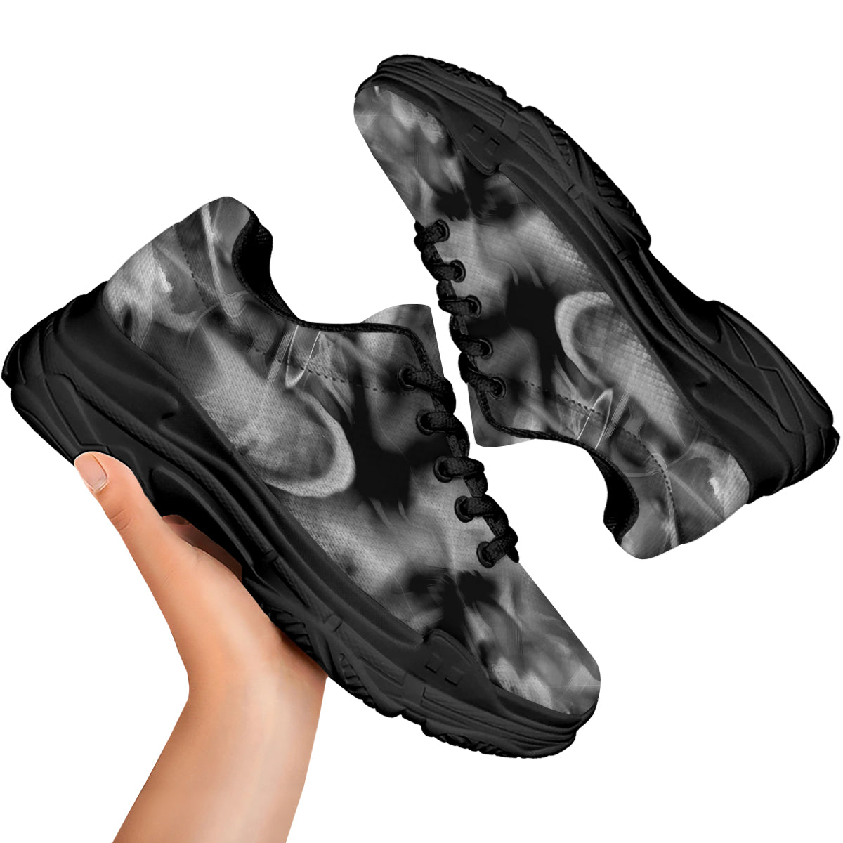 Abstract Psychedelic Liquid Smoke Print Black Chunky Shoes-grizzshop