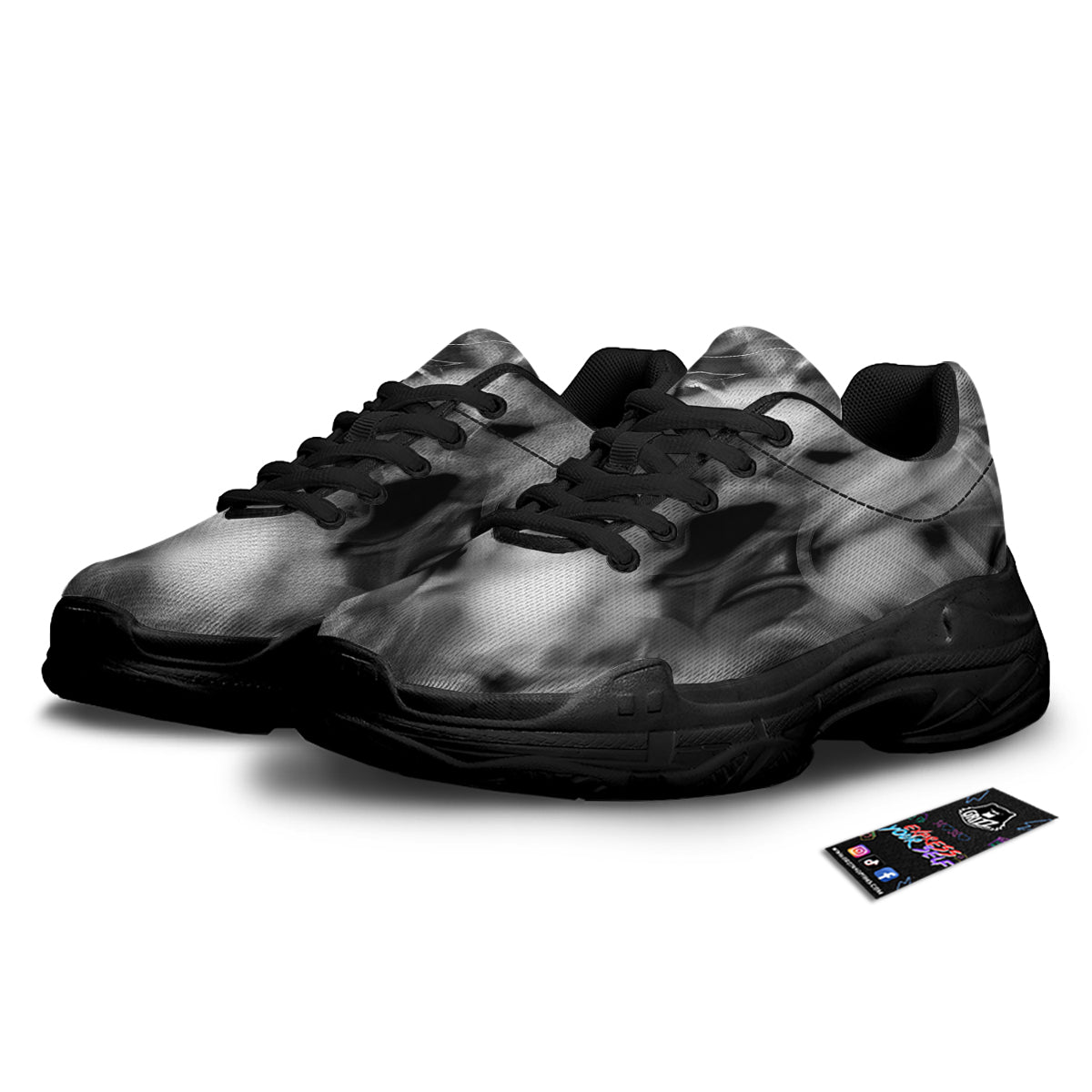 Abstract Psychedelic Liquid Smoke Print Black Chunky Shoes-grizzshop