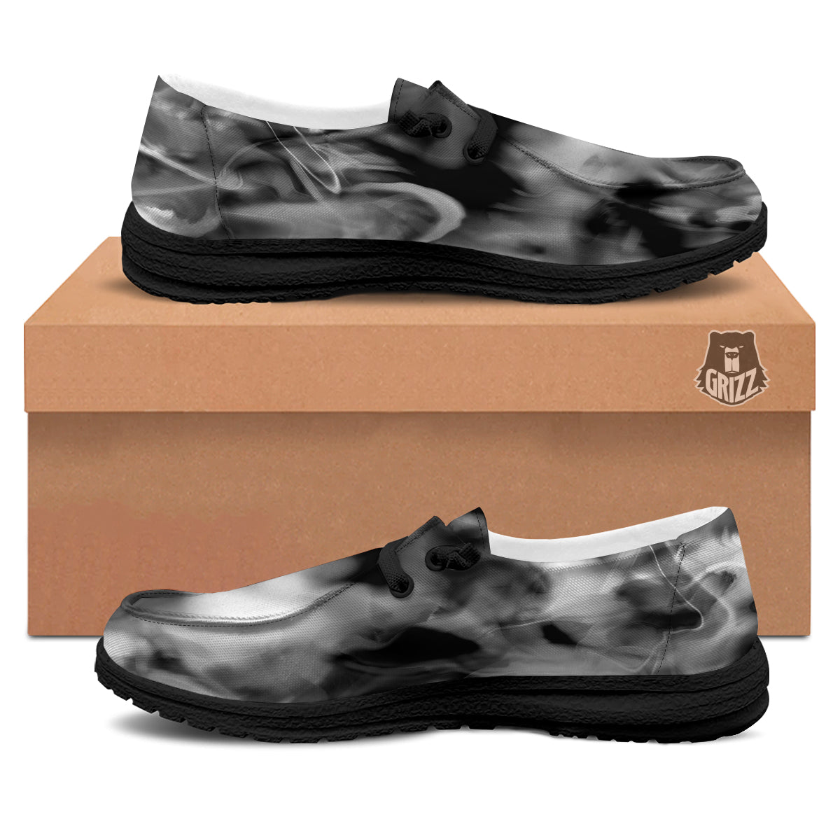 Abstract Psychedelic Liquid Smoke Print Black Loafers-grizzshop