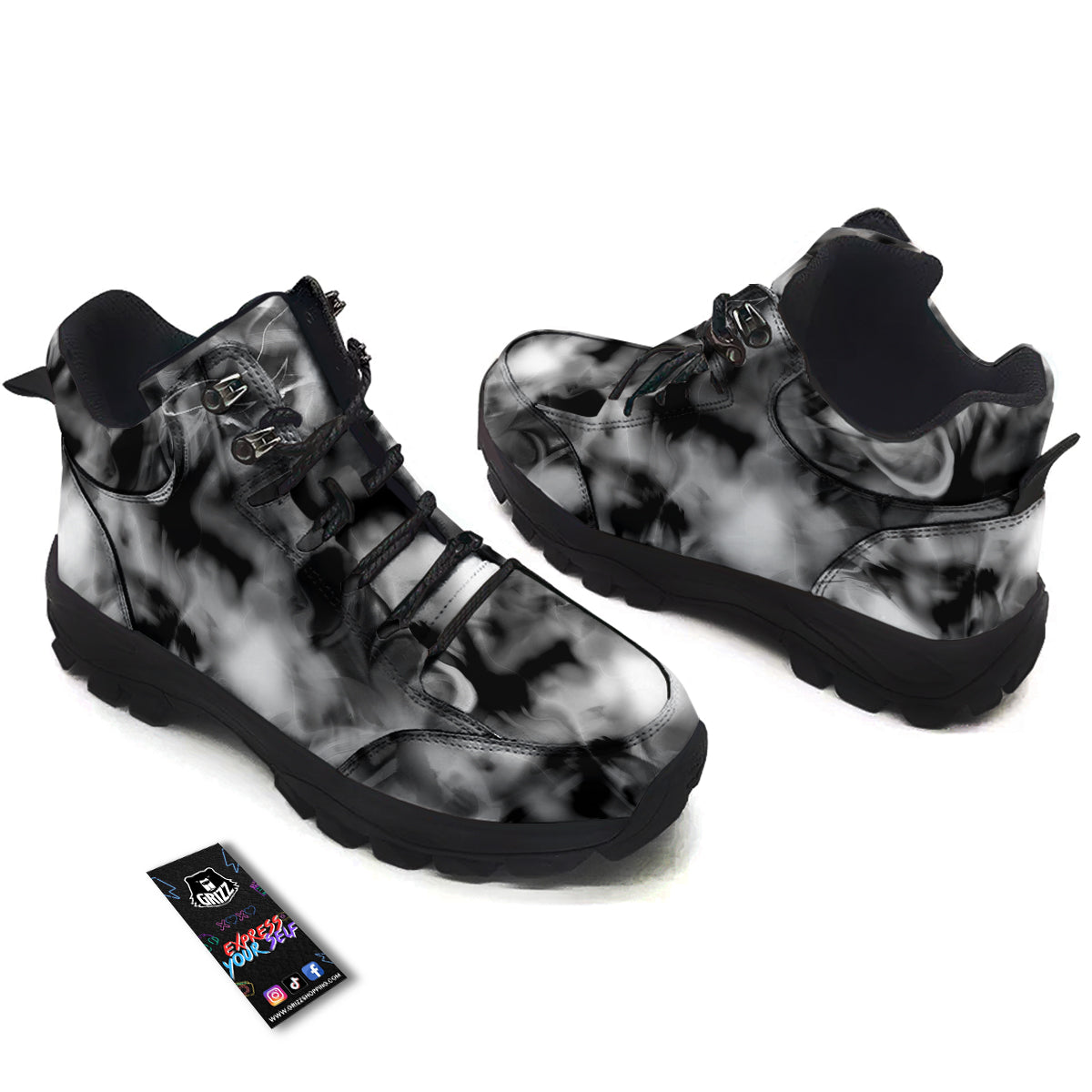 Abstract Psychedelic Liquid Smoke Print Hiking Shoes-grizzshop