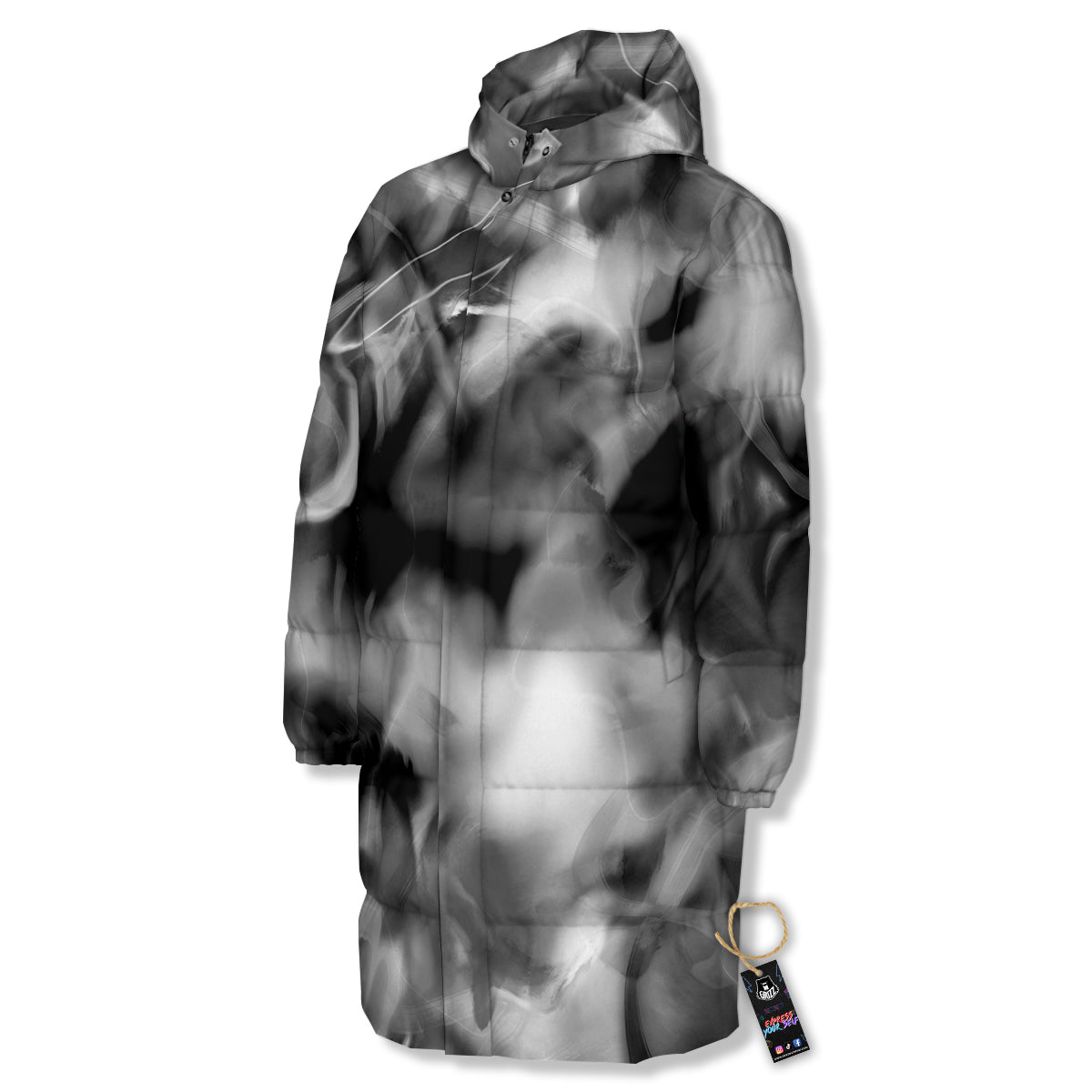 Abstract Psychedelic Liquid Smoke Print Long Down Jacket-grizzshop