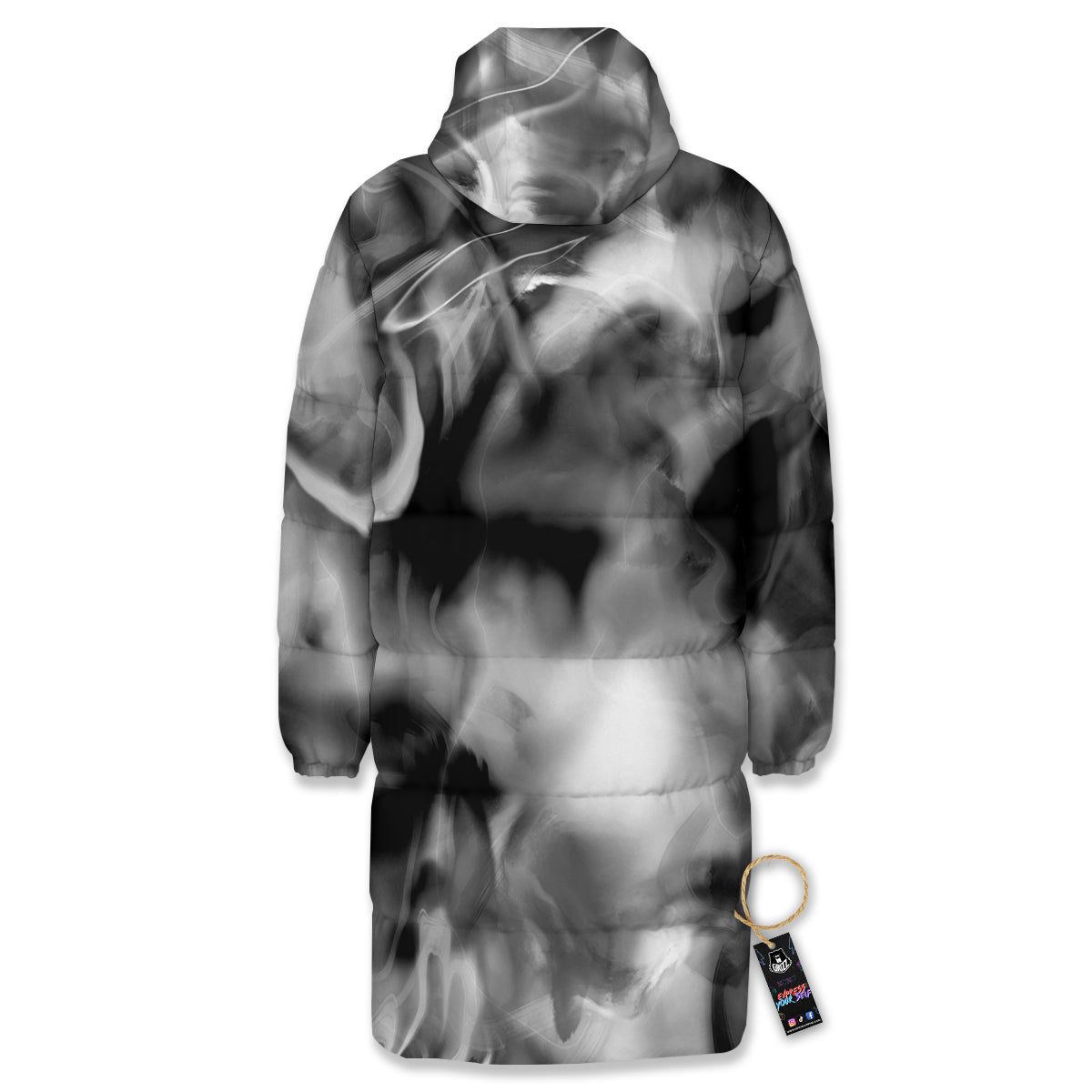 Abstract Psychedelic Liquid Smoke Print Long Down Jacket-grizzshop