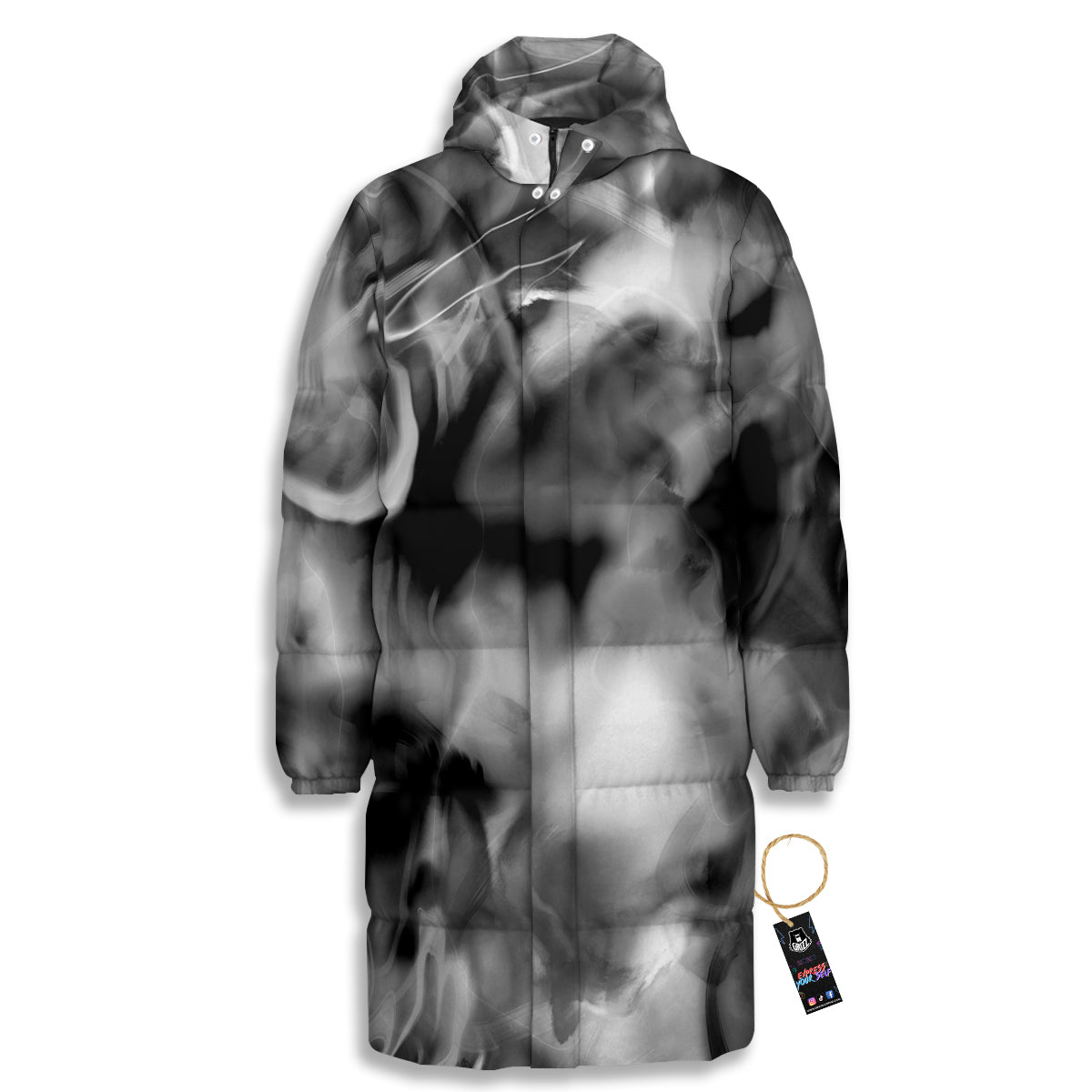 Abstract Psychedelic Liquid Smoke Print Long Down Jacket-grizzshop