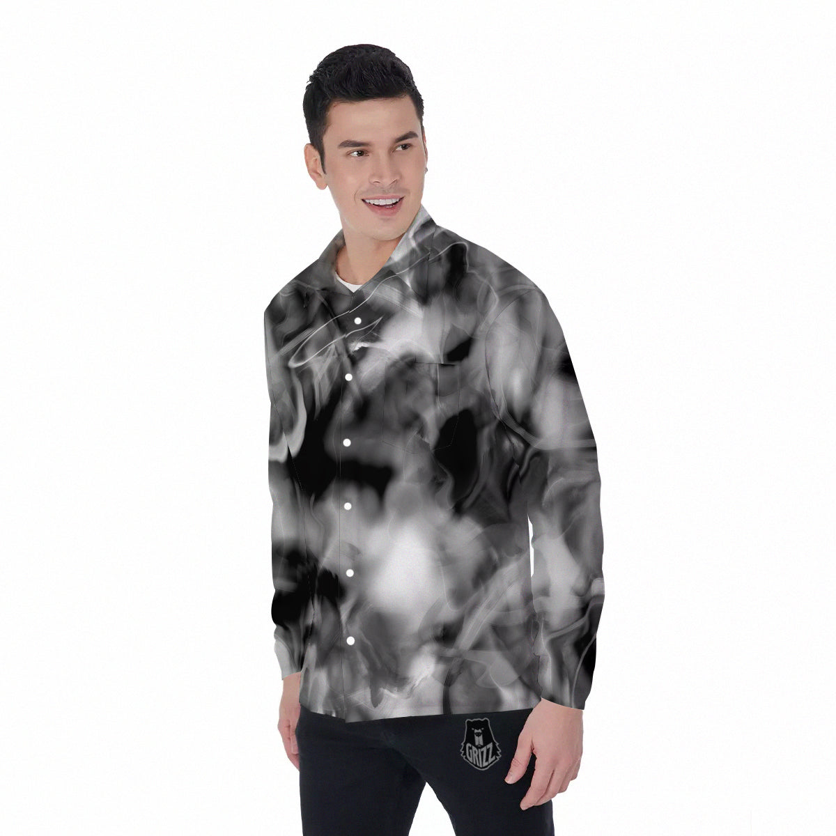 Abstract Psychedelic Liquid Smoke Print Men's Long Sleeve Shirts-grizzshop