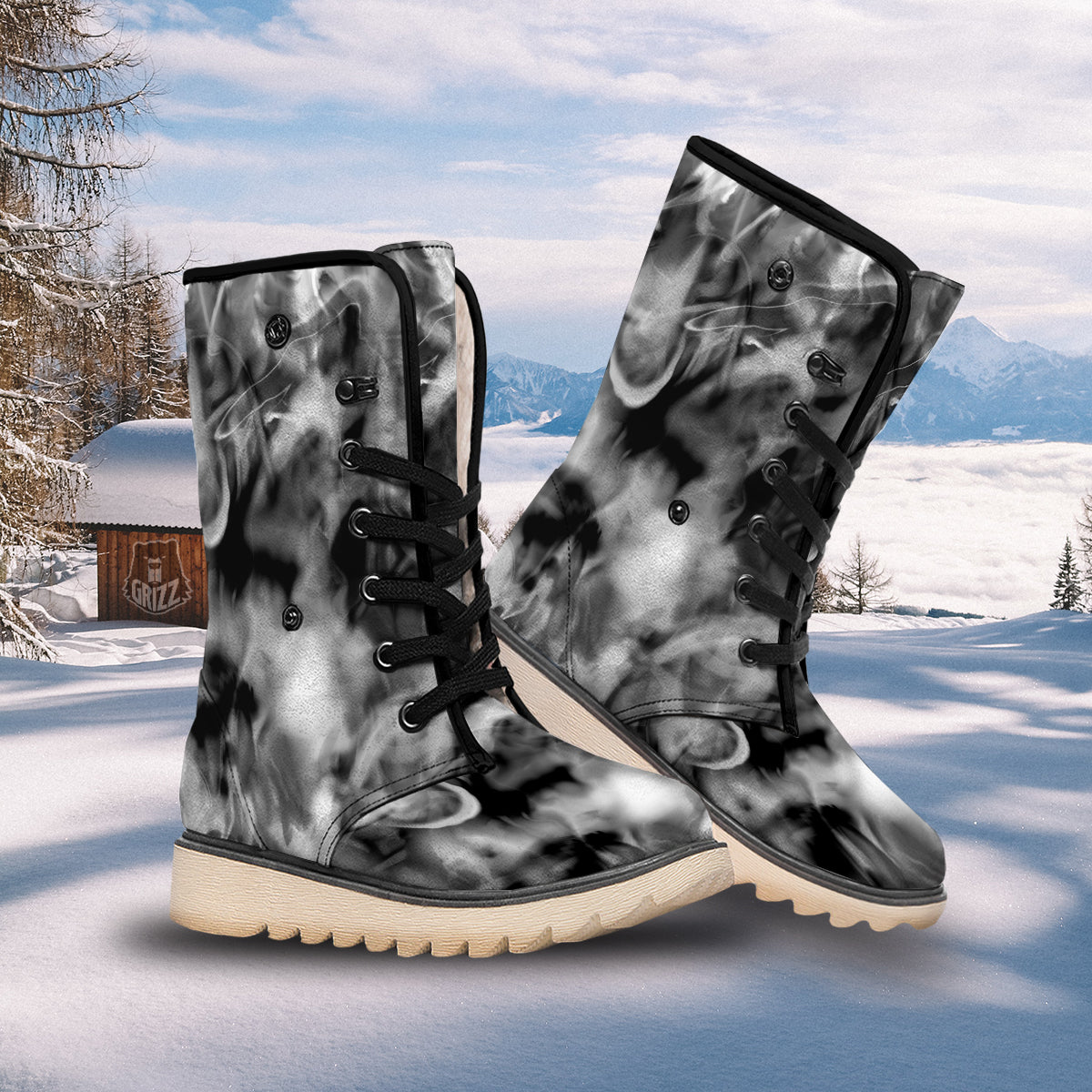 Abstract Psychedelic Liquid Smoke Print Snow Boots-grizzshop