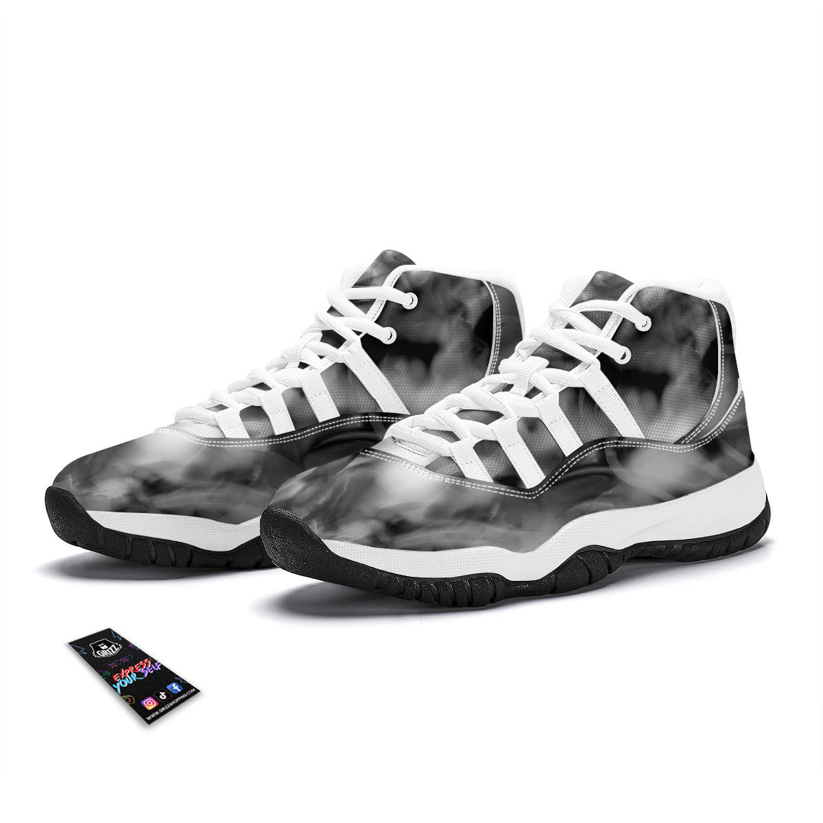 Abstract Psychedelic Liquid Smoke Print White Bball Shoes-grizzshop