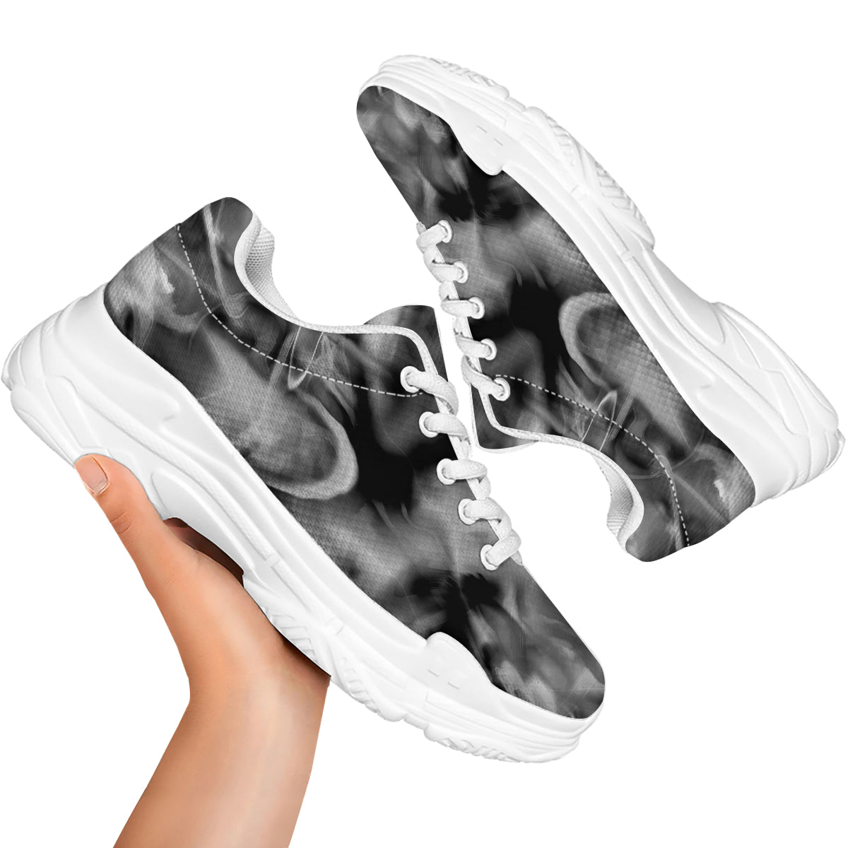 Abstract Psychedelic Liquid Smoke Print White Chunky Shoes-grizzshop
