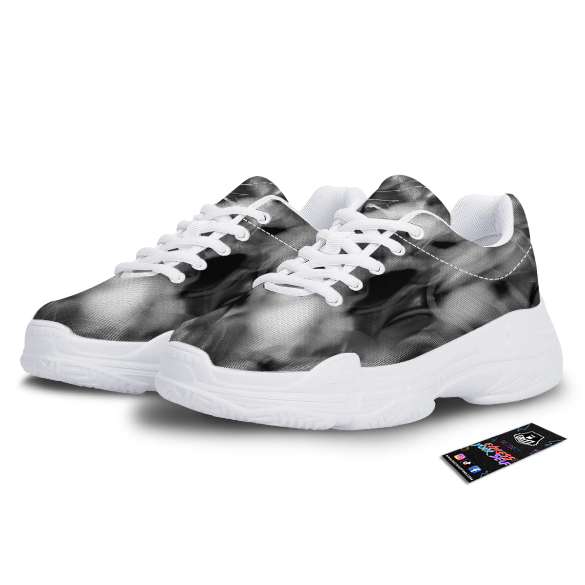 Abstract Psychedelic Liquid Smoke Print White Chunky Shoes-grizzshop