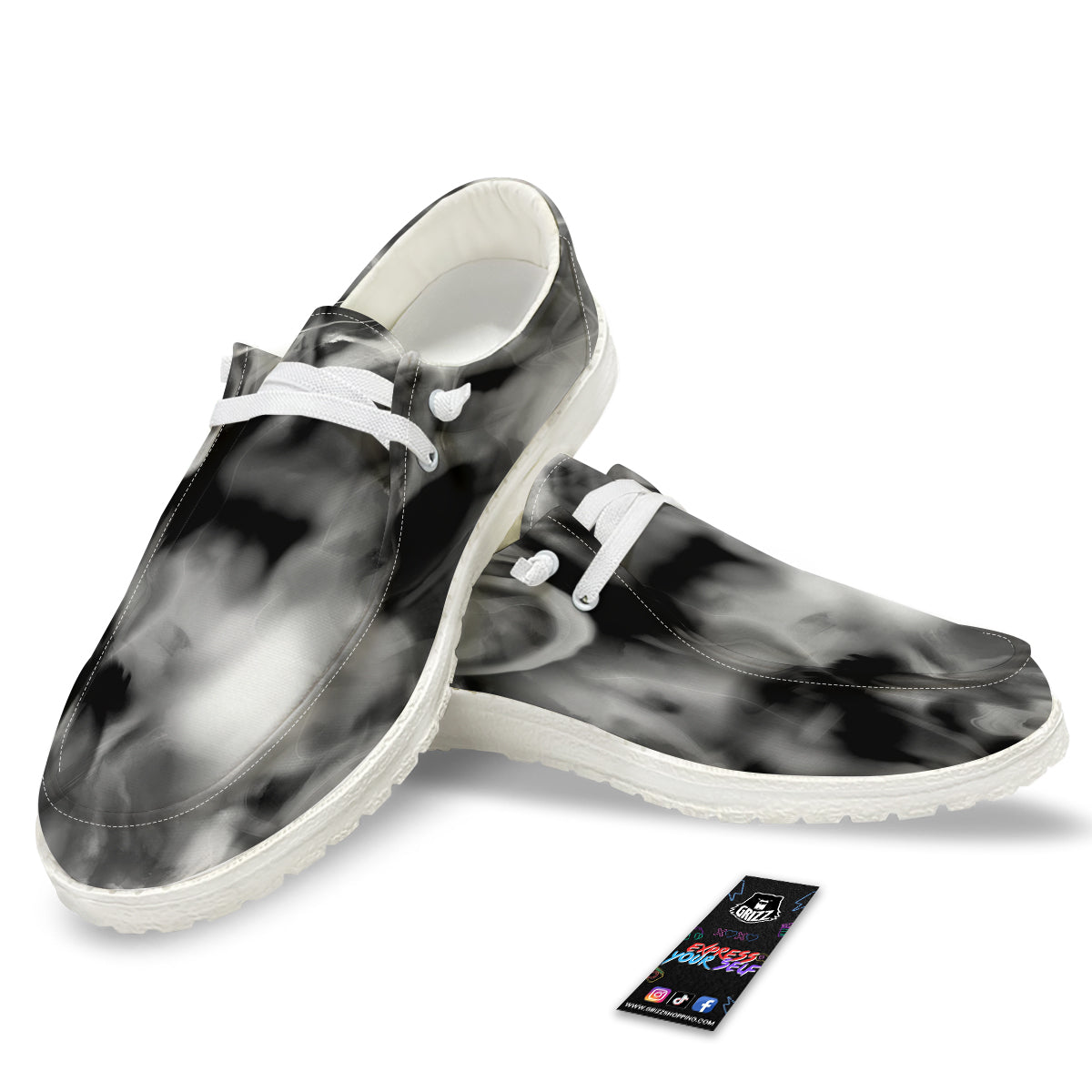 Abstract Psychedelic Liquid Smoke Print White Loafers-grizzshop