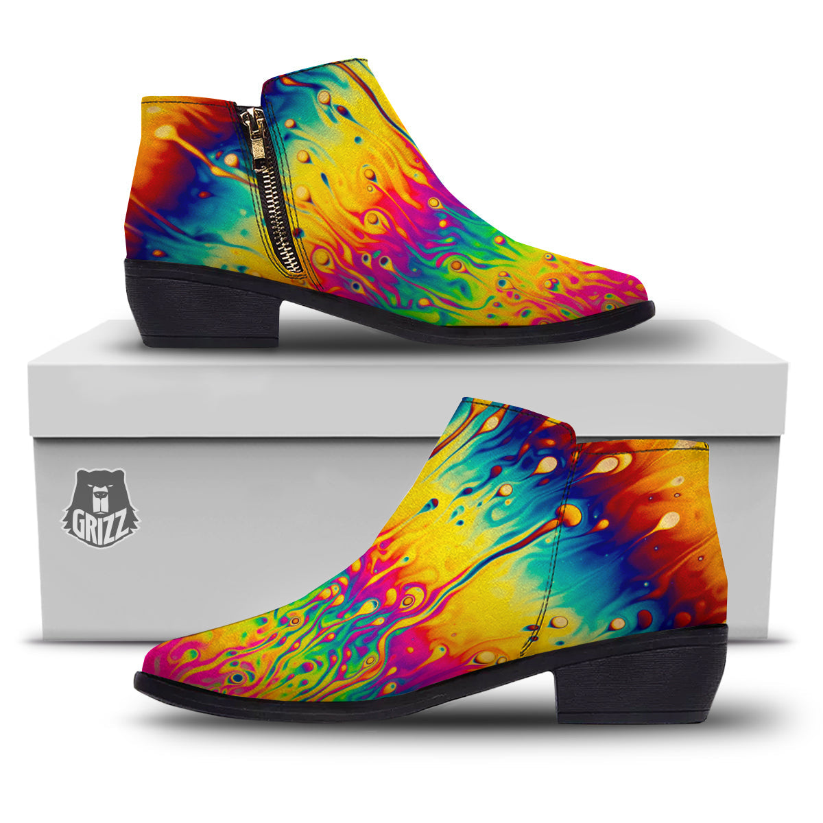 Abstract Psychedelic Rainbow Acid Print Ankle Boots-grizzshop