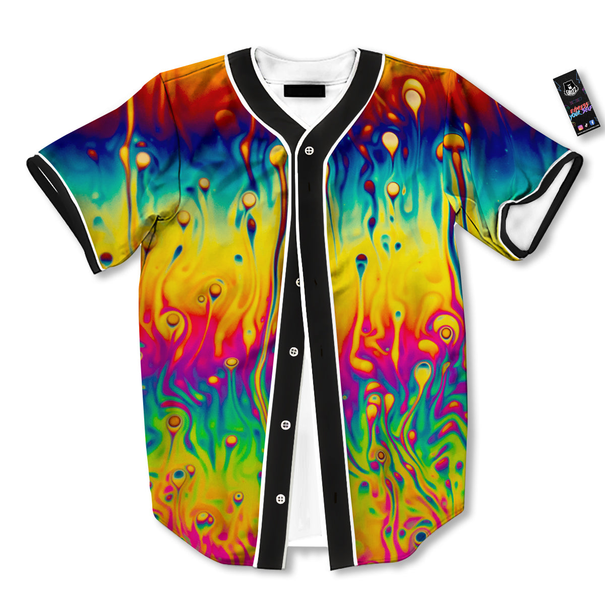 Abstract Psychedelic Rainbow Acid Print Baseball Jersey-grizzshop