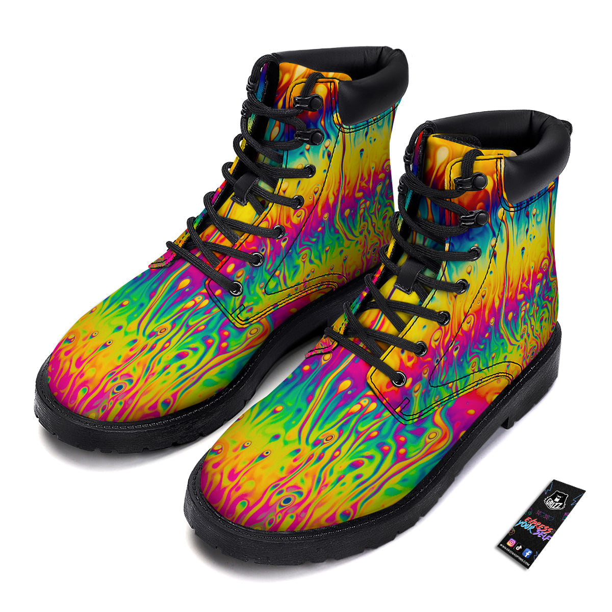 Abstract Psychedelic Rainbow Acid Print Boots-grizzshop