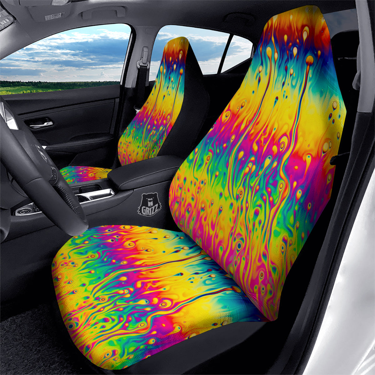 Abstract Psychedelic Rainbow Acid Print Car Seat Covers-grizzshop