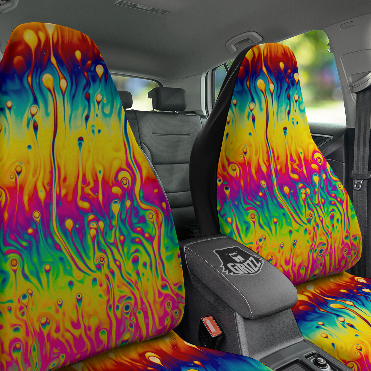 Abstract Psychedelic Rainbow Acid Print Car Seat Covers-grizzshop