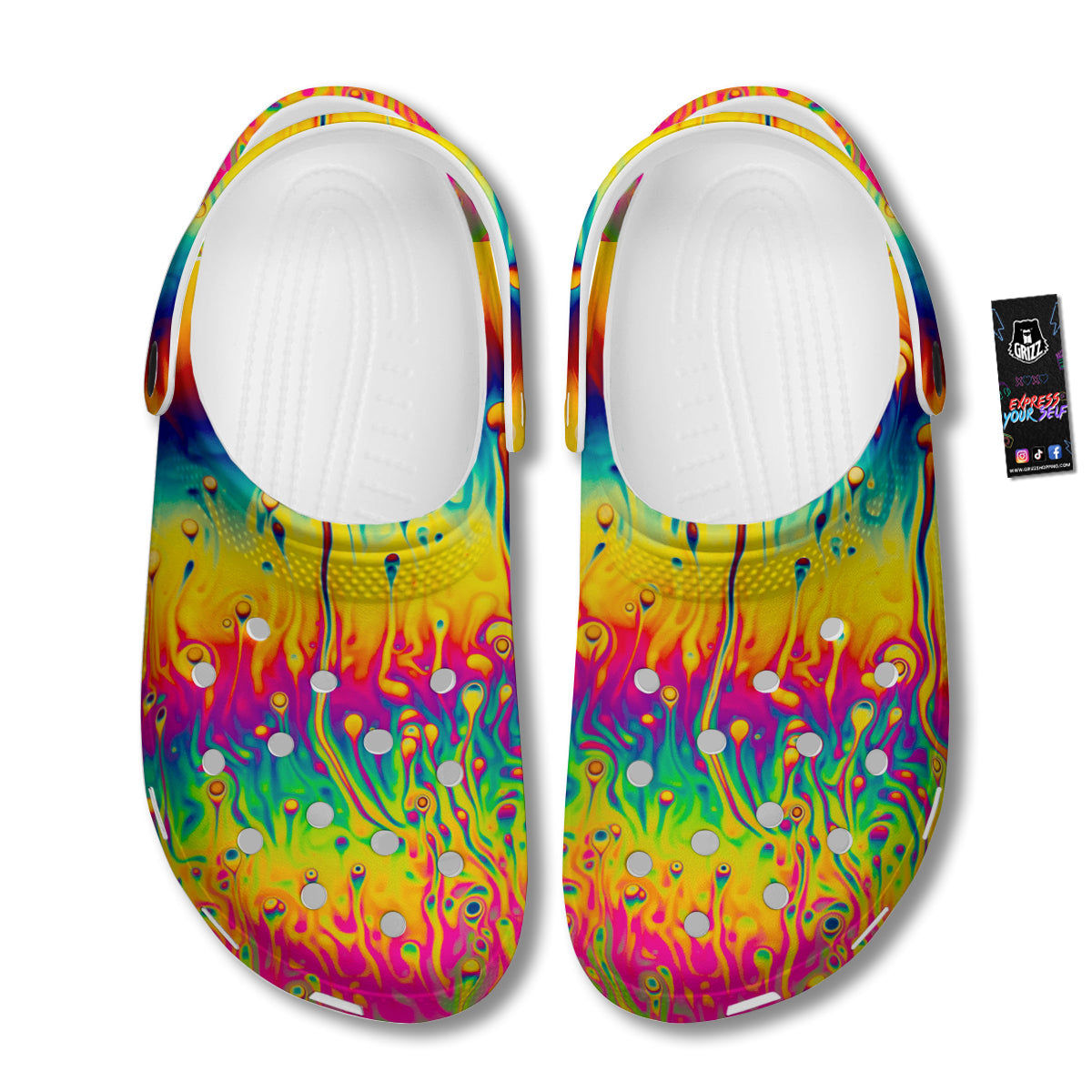 Abstract Psychedelic Rainbow Acid Print Clog-grizzshop