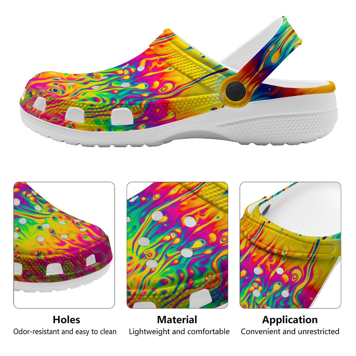 Abstract Psychedelic Rainbow Acid Print Clog-grizzshop