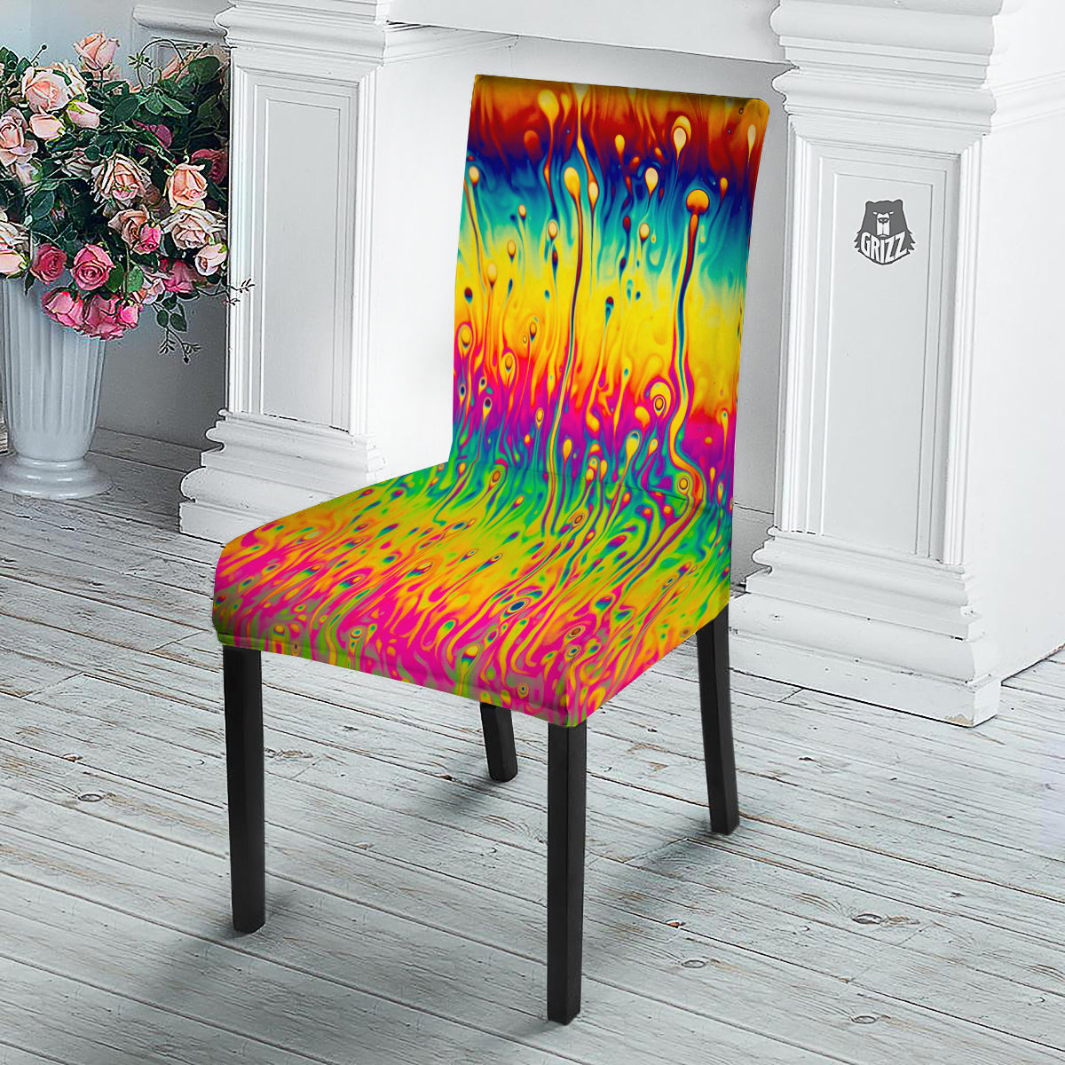 Abstract Psychedelic Rainbow Acid Print Dining Chair Slipcover-grizzshop