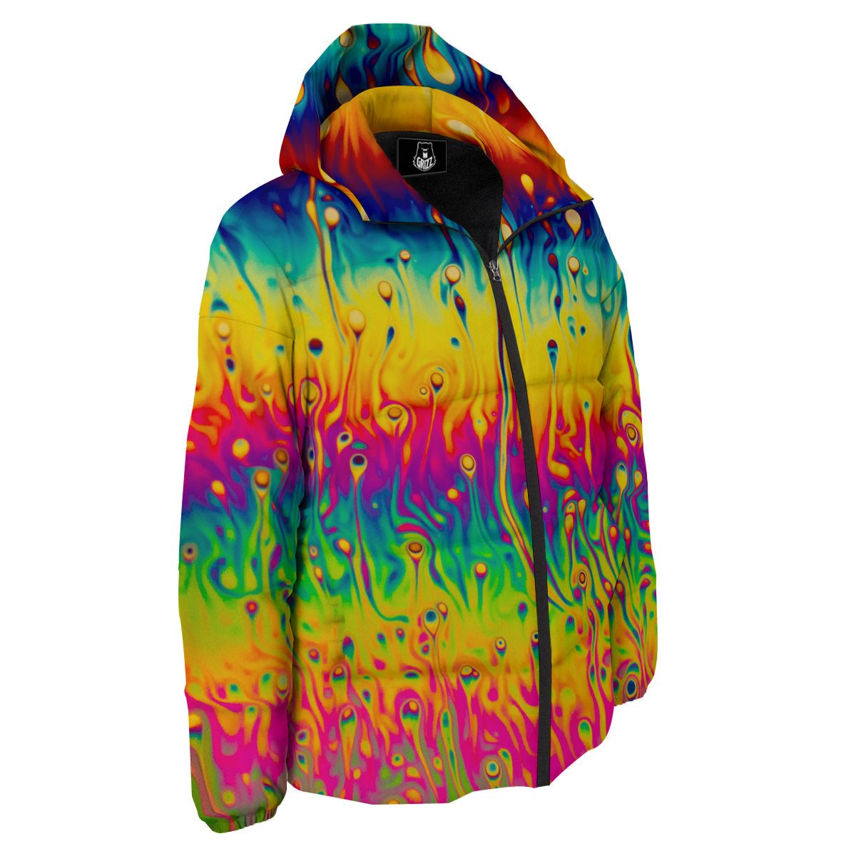 Abstract Psychedelic Rainbow Acid Print Down Jacket-grizzshop