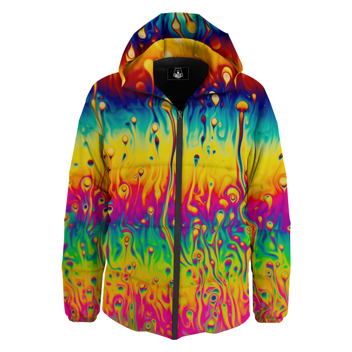 Abstract Psychedelic Rainbow Acid Print Down Jacket-grizzshop