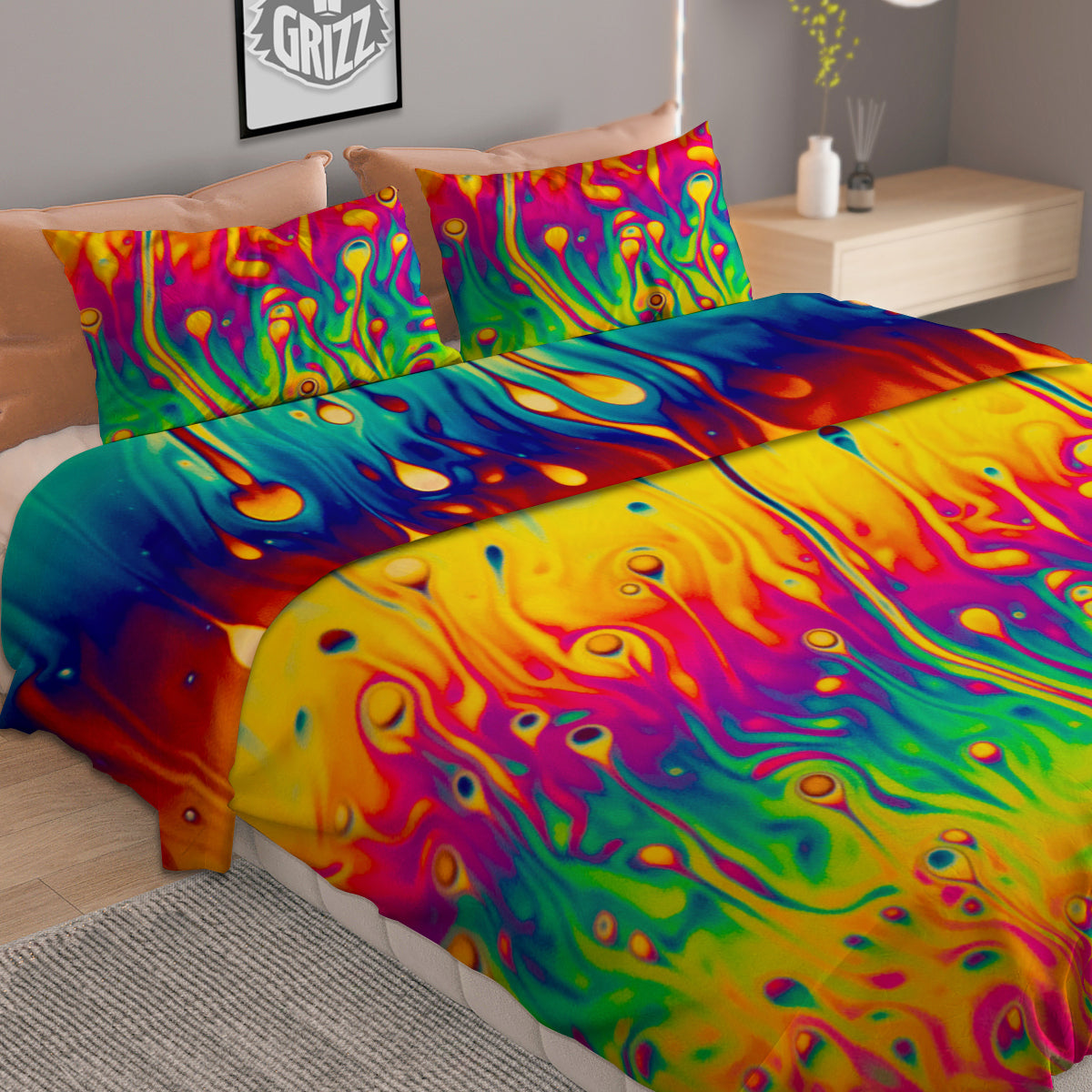 Abstract Psychedelic Rainbow Acid Print Duvet Cover Bedding Set