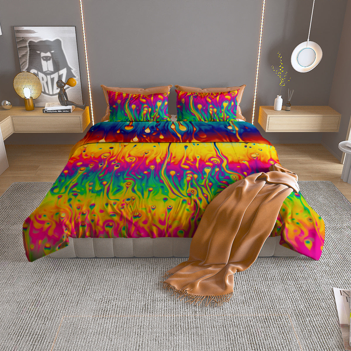 Abstract Psychedelic Rainbow Acid Print Duvet Cover Bedding Set