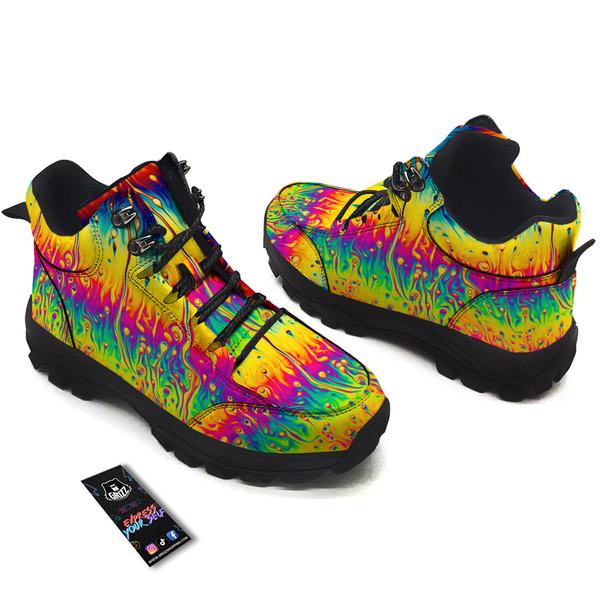 Abstract Psychedelic Rainbow Acid Print Hiking Shoes-grizzshop