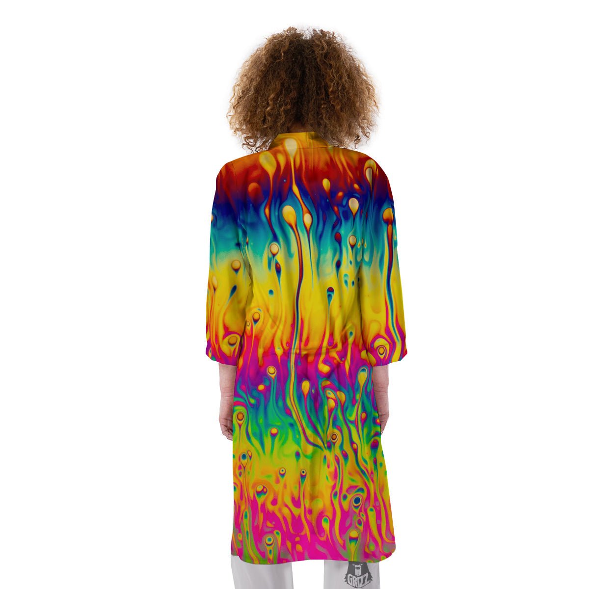 Abstract Psychedelic Rainbow Acid Print Kimono-grizzshop