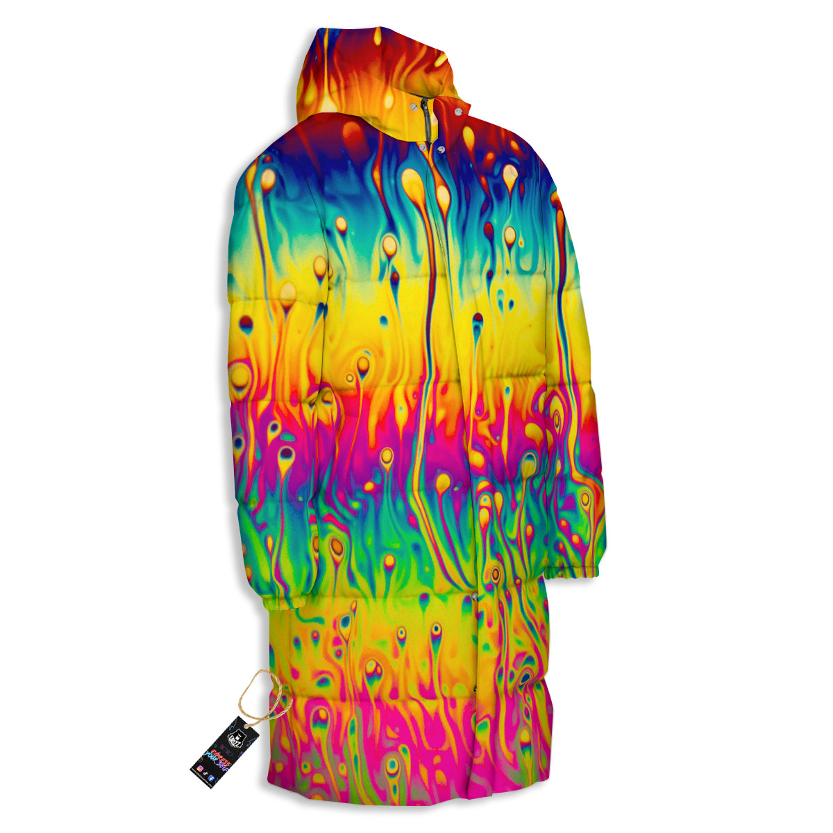 Abstract Psychedelic Rainbow Acid Print Long Down Jacket-grizzshop