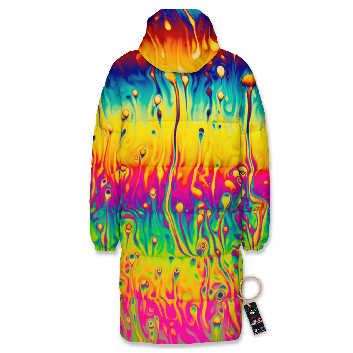 Abstract Psychedelic Rainbow Acid Print Long Down Jacket-grizzshop
