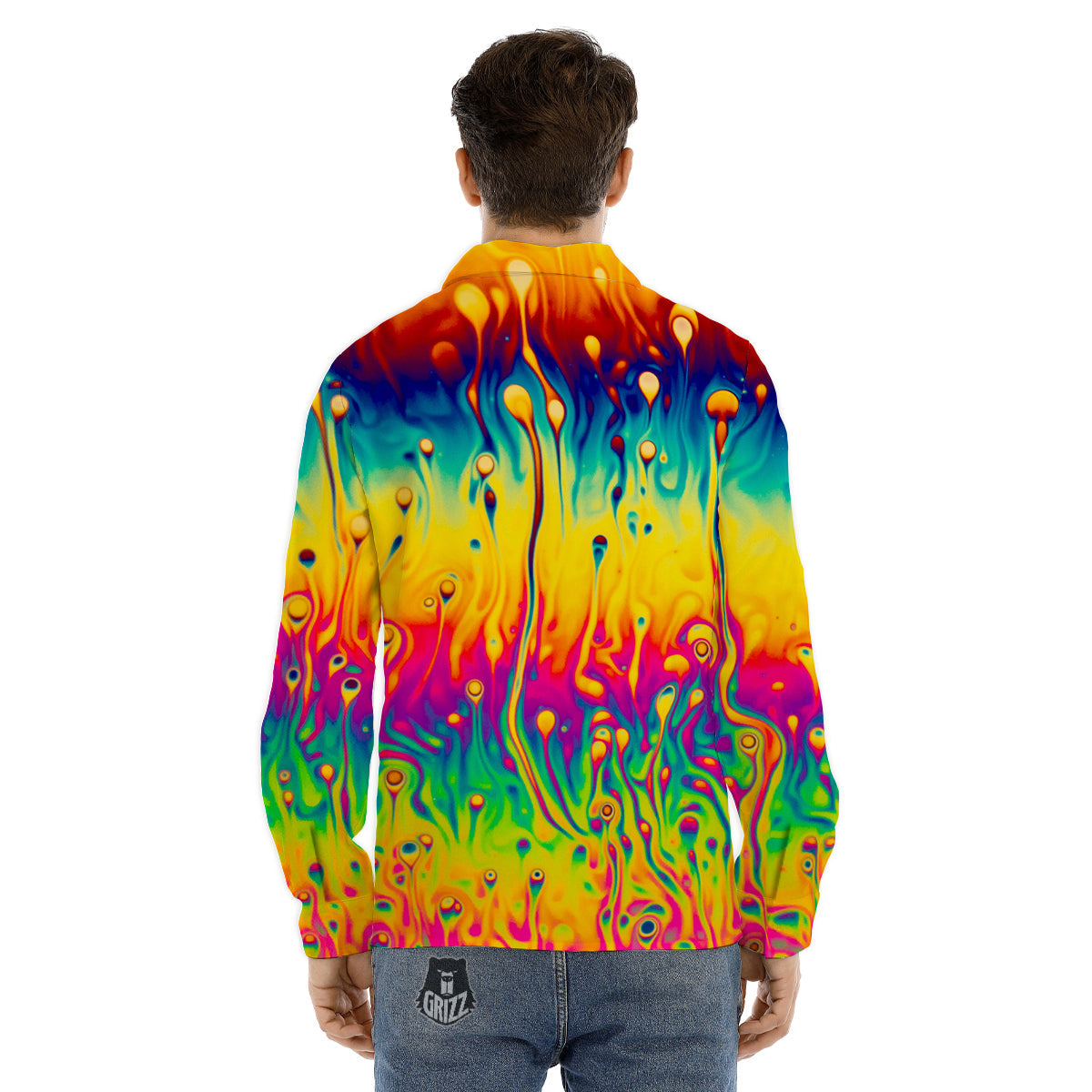 Abstract Psychedelic Rainbow Acid Print Men's Dress Shirts-grizzshop