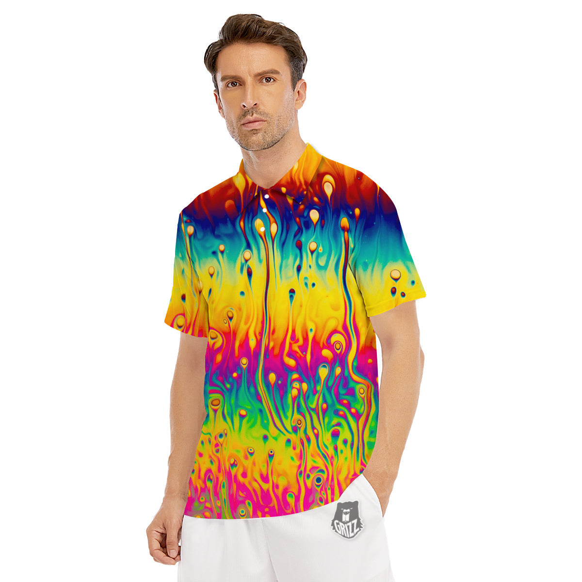 Abstract Psychedelic Rainbow Acid Print Men's Golf Shirts-grizzshop