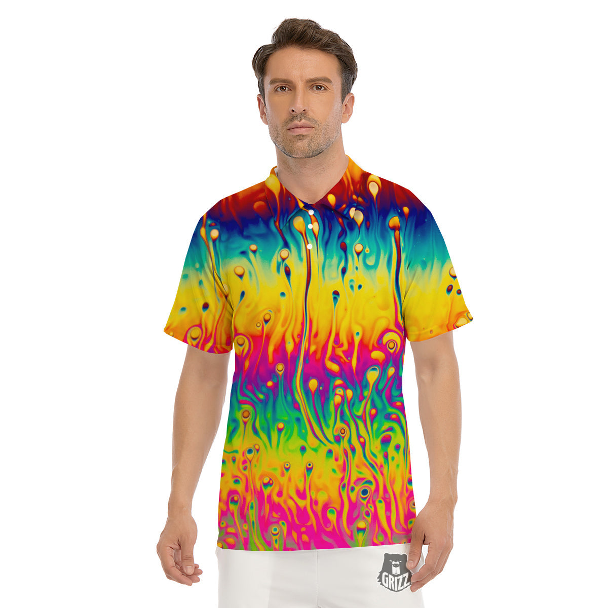 Abstract Psychedelic Rainbow Acid Print Men's Golf Shirts-grizzshop