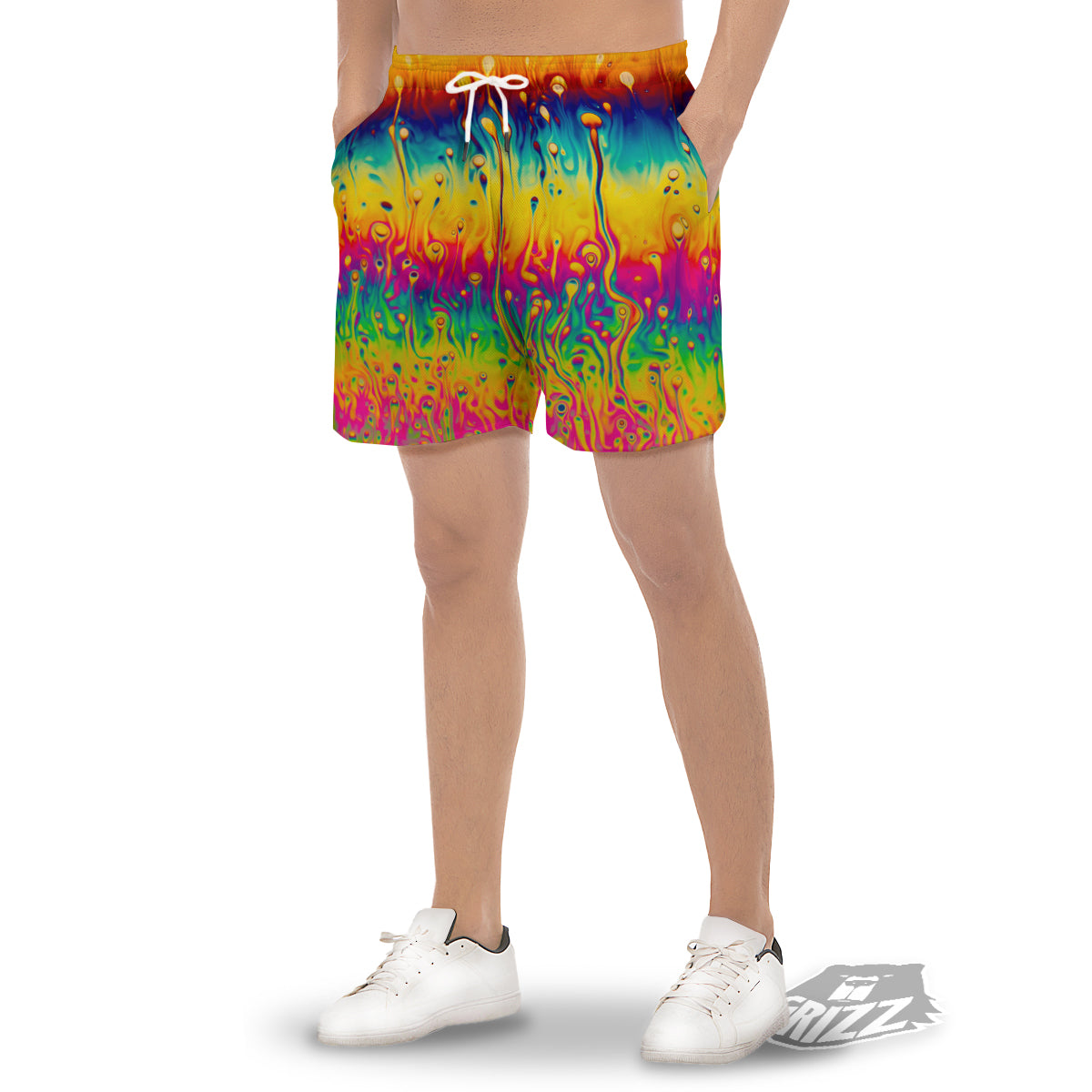 Abstract Psychedelic Rainbow Acid Print Men's Gym Shorts-grizzshop