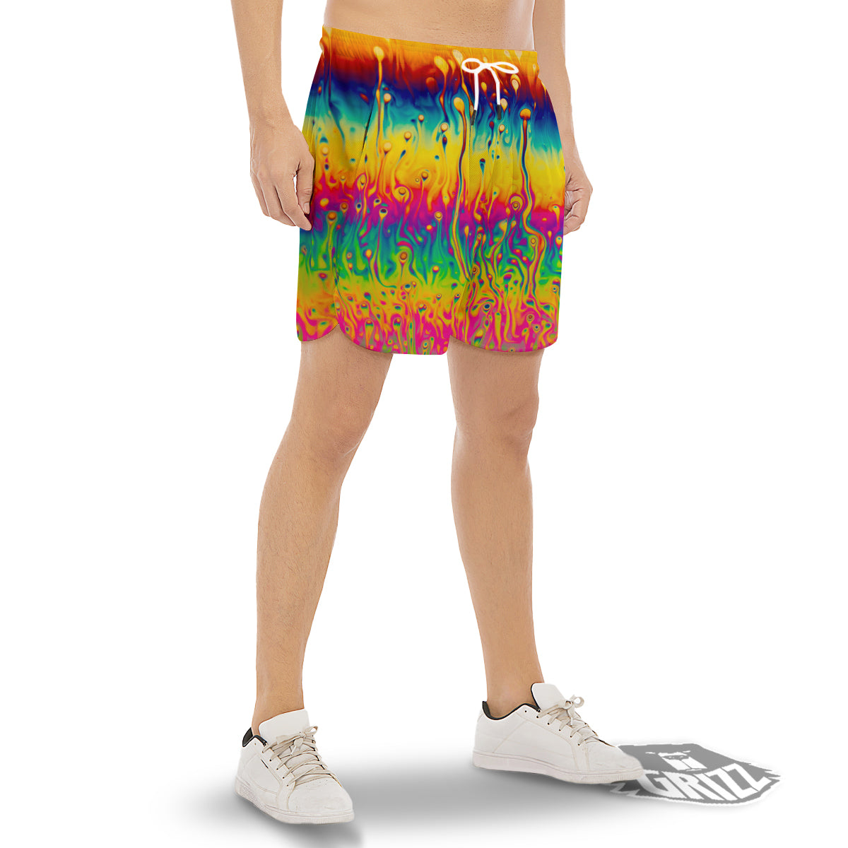 Abstract Psychedelic Rainbow Acid Print Men's Gym Shorts-grizzshop