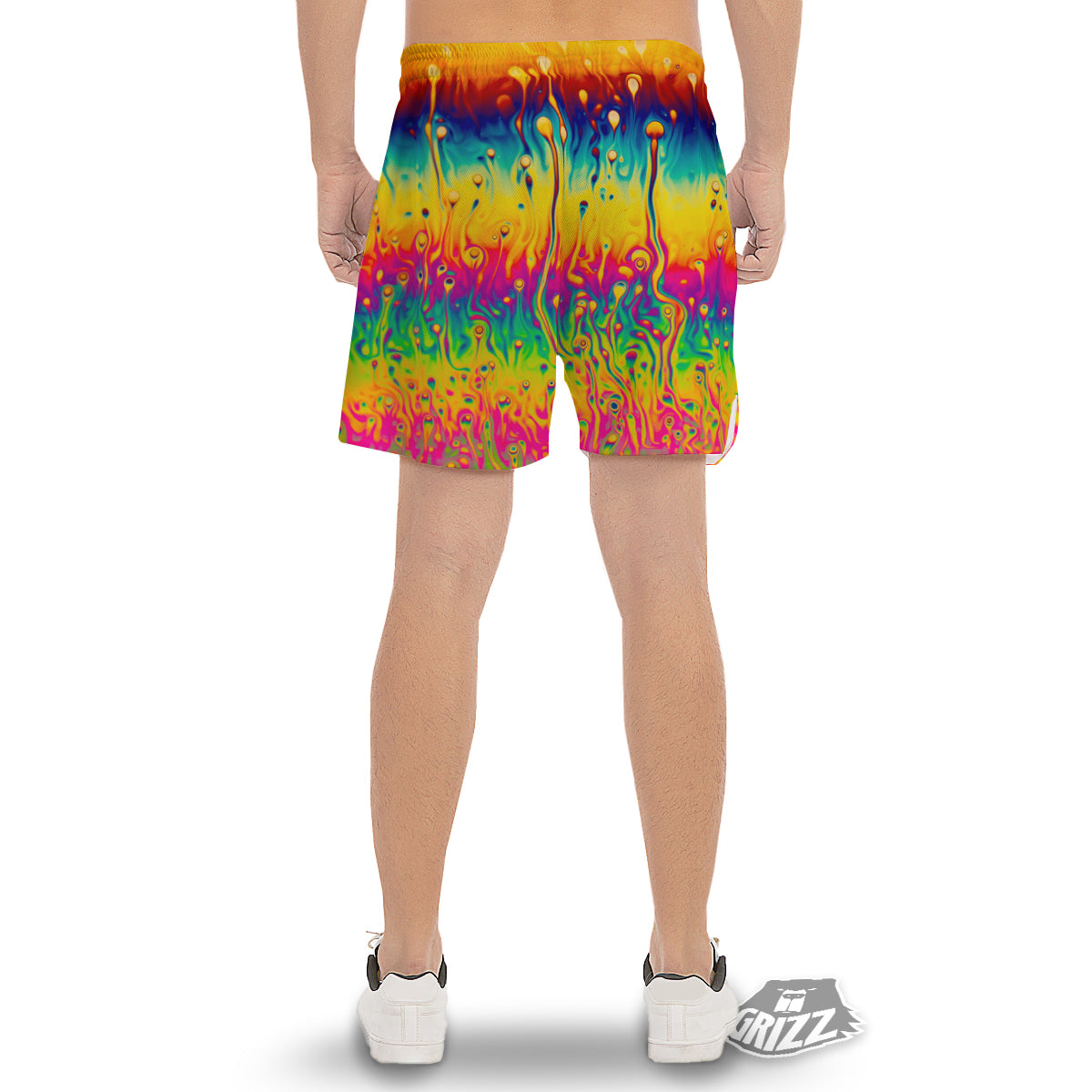 Abstract Psychedelic Rainbow Acid Print Men's Gym Shorts-grizzshop