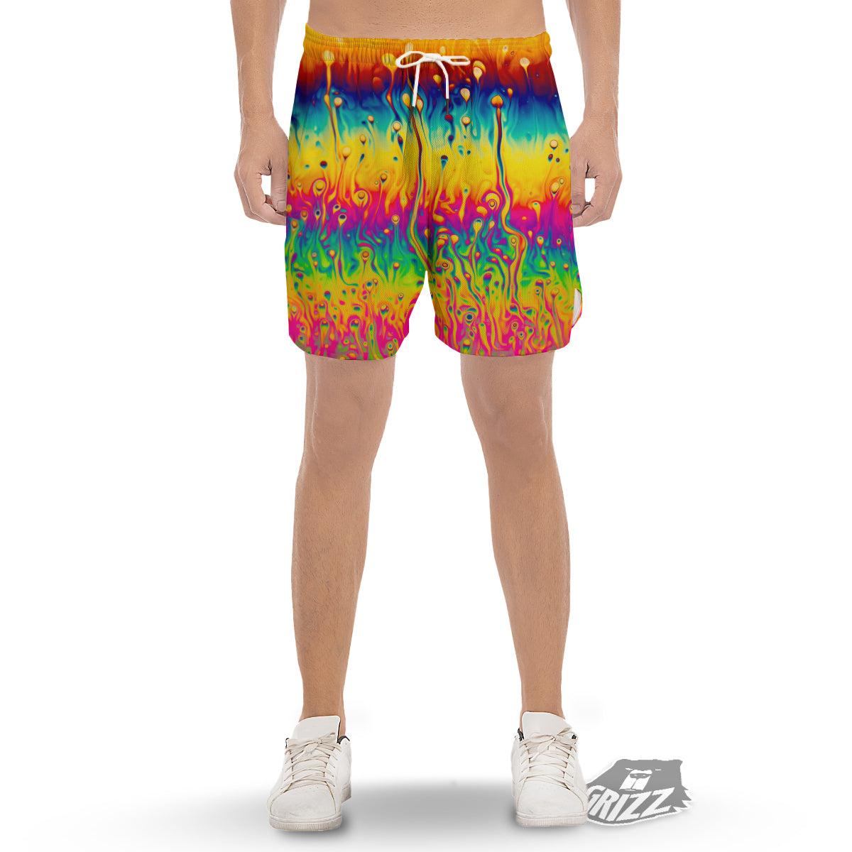 Abstract Psychedelic Rainbow Acid Print Men's Gym Shorts-grizzshop