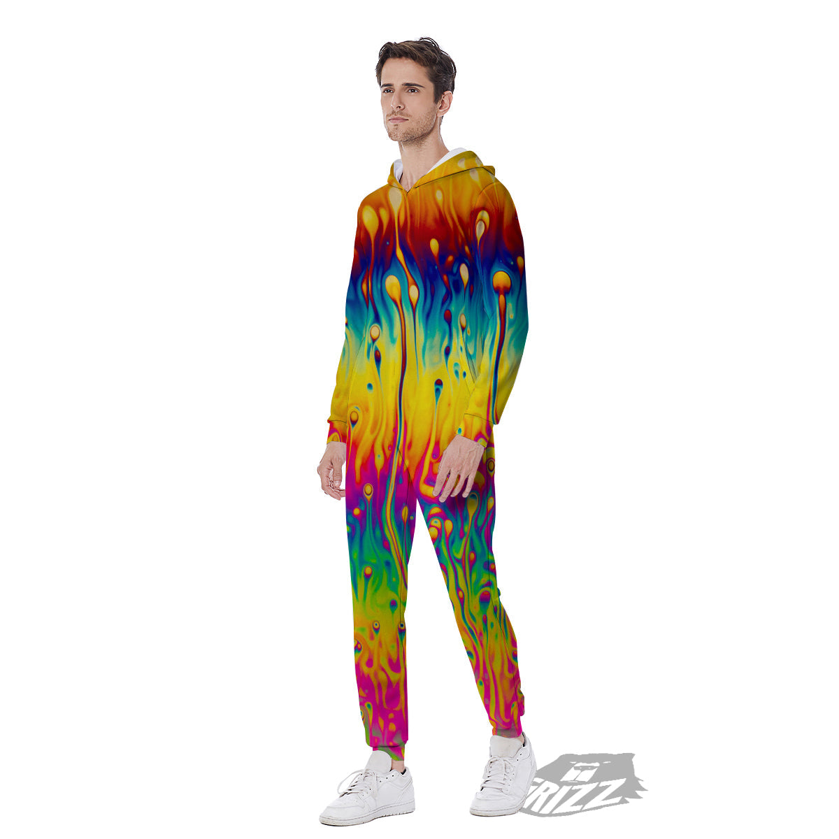 Abstract Psychedelic Rainbow Acid Print Men's Jumpsuit-grizzshop