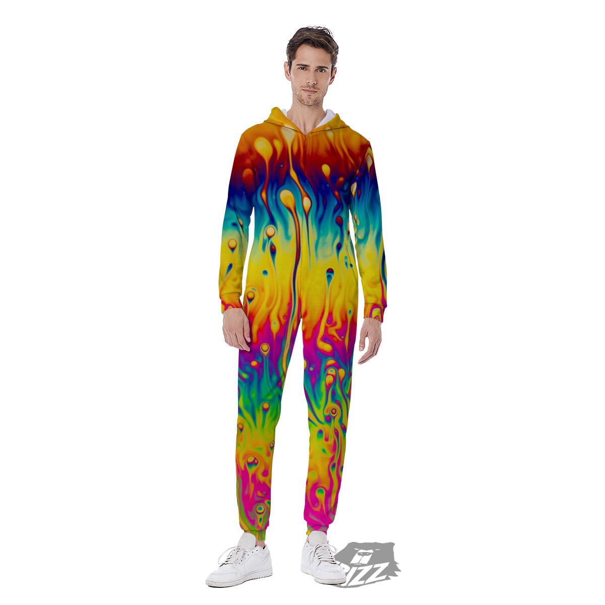 Abstract Psychedelic Rainbow Acid Print Men's Jumpsuit-grizzshop